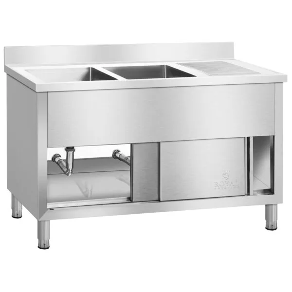 Zlewozmywak zlew gastronomiczny przemysłowy 2-komorowy na podstawie 140cm Royal Catering 2 10010409 2