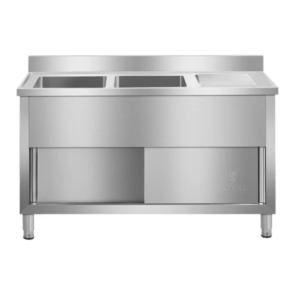 Zlewozmywak zlew gastronomiczny przemysłowy 2-komorowy na podstawie 140cm Royal Catering 1 10010409 3