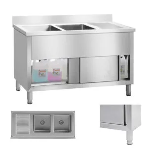 Zlewozmywak zlew gastronomiczny przemysłowy 2-komorowy na podstawie 140cm Royal Catering 4 Zlewozmywak zlew gastronomiczny przemysłowy 2-komorowy na podstawie 140cm Royal Catering - obrazek 1