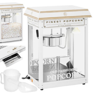 Maszyna automat urządzenie do prażenia popcornu retro TEFLON 1600 W 5-6 kg/h - biało-złota 10 Maszyna automat urządzenie do prażenia popcornu retro TEFLON 1600 W 5-6 kg/h - biało-złota - obrazek 1