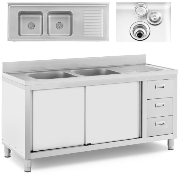 10012137-zlew-basen-gastronomiczny-dwukomorowy-z-szafka-z-drzwiami-przesuwnymi-szufladami-stalowy-160-x-60-x-95-cm-ean-4062859020680-hurtownia-zielona-gora 10012137 zlew basen gastronomiczny dwukomorowy z szafka z drzwiami przesuwnymi szufladami stalowy 160 x 60 x 95 cm ean 4062859020680 hurtownia zielona gora