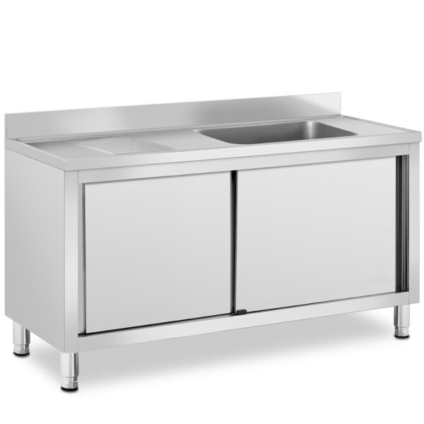 Zlew basen gastronomiczny jednokomorowy z szafką z drzwiami przesuwnymi prawy 140 x 60 x 94.5 cm 1 10012139 1