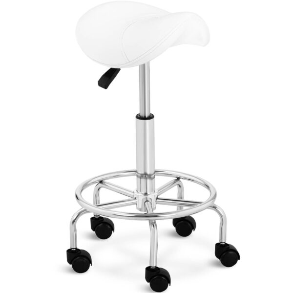 Taboret stołek hoker kosmetyczny siodłowy na kółkach Frankfurt do 150 kg biały 1 10040301 1