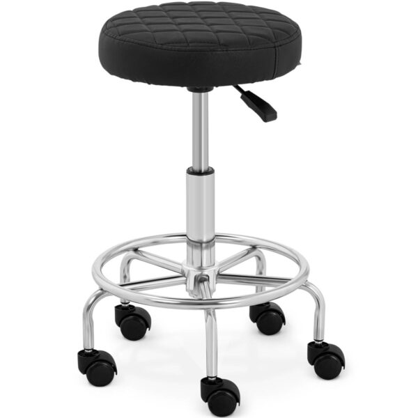 Taboret stołek hoker kosmetyczny z podnóżkiem na kółkach Stuttgart do 150 kg czarny 1 10040401 1