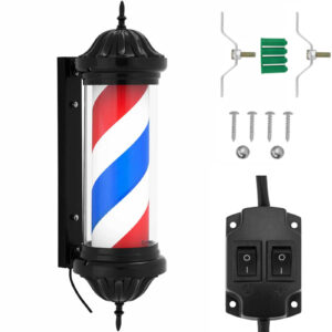 Słupek szyld fryzjerski barberski barber pole obrotowy podświetlany 38 cm - czarny 7 Słupek szyld fryzjerski barberski barber pole obrotowy podświetlany 38 cm - czarny - obrazek 1