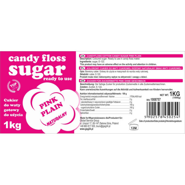 Kolorowy cukier do waty cukrowej różowy naturalny smak waty cukrowej 1kg 2 1008757 5902578450254 kolorowy cukier do waty cukrowej candy floss sugar producent hurtownia