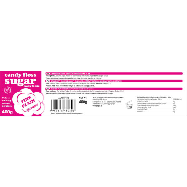 Kolorowy cukier do waty cukrowej różowy naturalny smak waty cukrowej 400g 1 1009198 1 etykieta cukier do waty cukrowej rozowy naturalny smak waty cukrowej 400g producent hurtownia