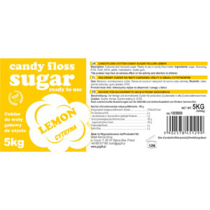 Kolorowy smakowy cukier do waty cukrowej żółty o smaku cytrynowym 5kg 5 Kolorowy smakowy cukier do waty cukrowej żółty o smaku cytrynowym 5kg - obrazek 3