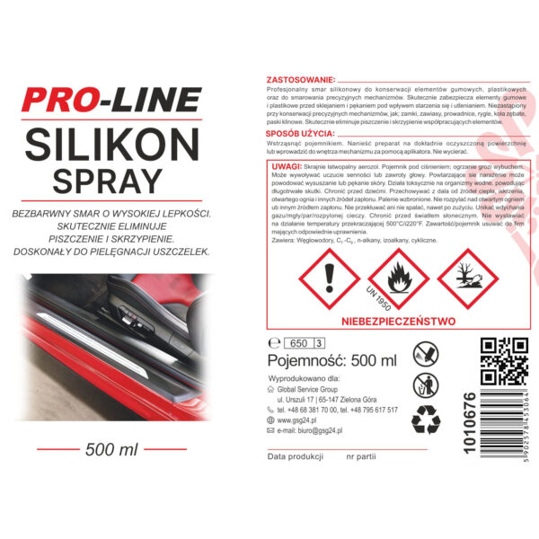 Silikon smar w sprayu do pielegnacji uszczelek PRO-LINE 500ml 1 1010676 silikon smar w sprayu do konserwacji elementow gumowych hurtownia tanio