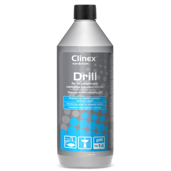 Żel środek do udrażniania zlewów rur kanalizacji CLINEX Drill 1L 1 1011404 77 005 5907513270188 clinex drill 1l