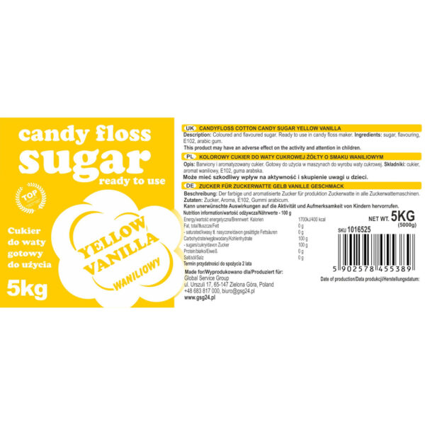 Kolorowy cukier do waty cukrowej żółty o smaku waniliowym 5kg 2 1016525 3