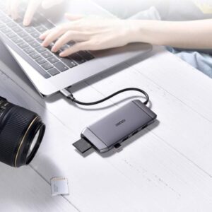 Wielofunkcyjny HUB USB czytnik kart SD i TF HDMI 4K VGA Full HD RJ45 9w1 szary - obrazek 2