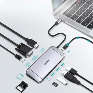 Wielofunkcyjny HUB USB czytnik kart SD i TF HDMI 4K VGA Full HD RJ45 9w1 szary - obrazek 3