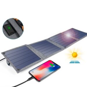 Ładowarka solarna do telefonu turystyczna z USB 14W rozkładana szara - obrazek 3