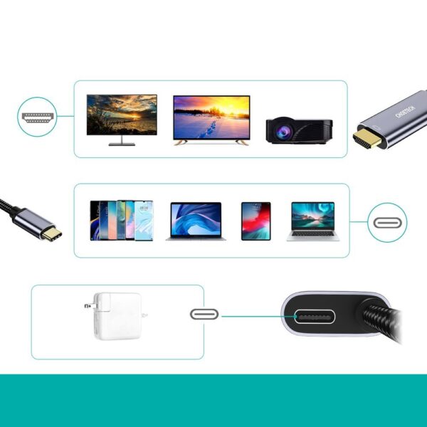 Przejściówka adapter USB Typ C - HDMI 4K + USB Typ C PD do MacBook PC 1.8m szary 1 1016586 2 przejsciowka adapter usb c hdmi 4k choetech hurtownia sklep