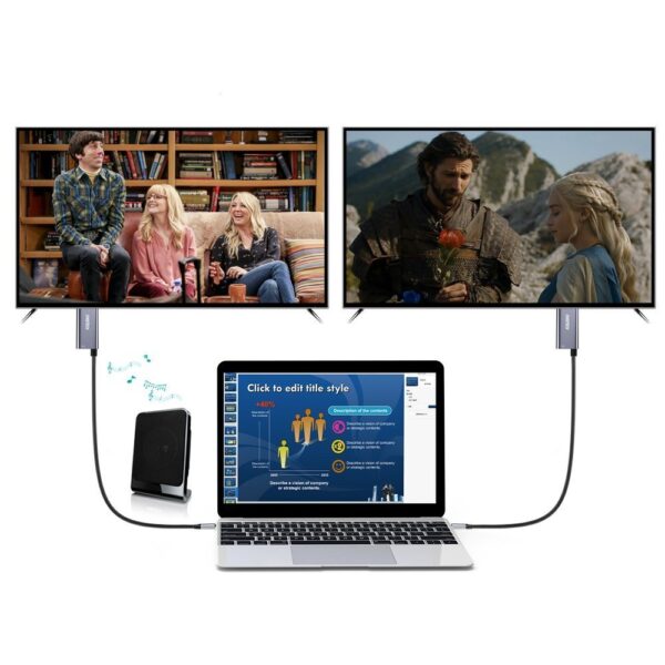 Przejściówka adapter USB Typ C - HDMI 4K + USB Typ C PD do MacBook PC 1.8m szary 2 1016586 3 przejsciowka adapter usb c hdmi 4k choetech hurtownia sklep