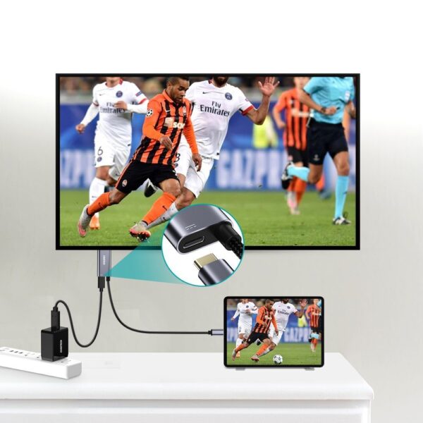 Przejściówka adapter USB Typ C - HDMI 4K + USB Typ C PD do MacBook PC 1.8m szary 3 1016586 4 przejsciowka adapter usb c hdmi 4k choetech hurtownia sklep