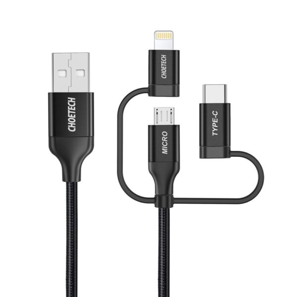 Kabel USB MFI Lightning USB Typ C micro USB 3w1 1.2 m czarny 1 1016599 2 kabel usb mfi lightning usb c micro choetech hurtownia sklep