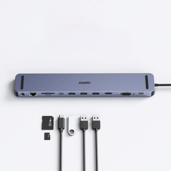 Stacja dokująca adapter hub USB Typ C 11w1 100W PD szary 3 1016602 4 stacja dokujaca adapter hub usb c 11 choetech hurtownia sklep