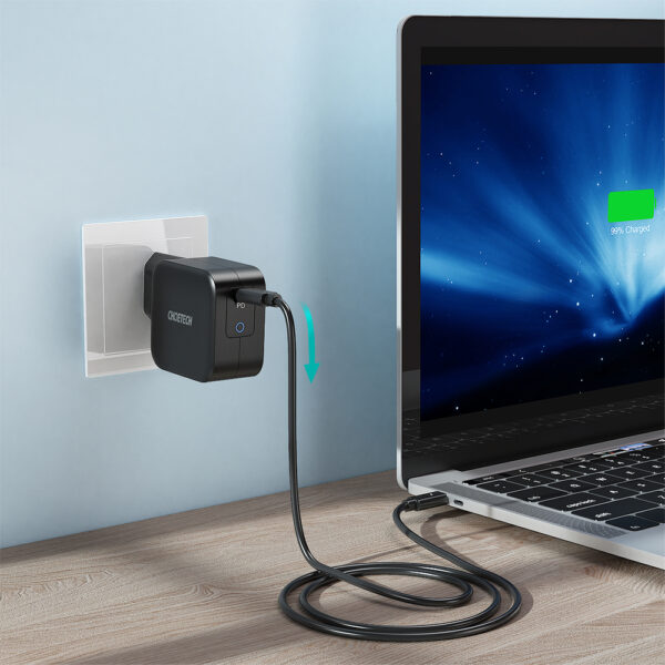 Ładowarka sieciowa GaN USB Typ C 60W + kabel USB Typ C 1.8m czarny 2 1016618 3 ladowarka sieciowa gan usb c 60w k choetech hurtownia sklep