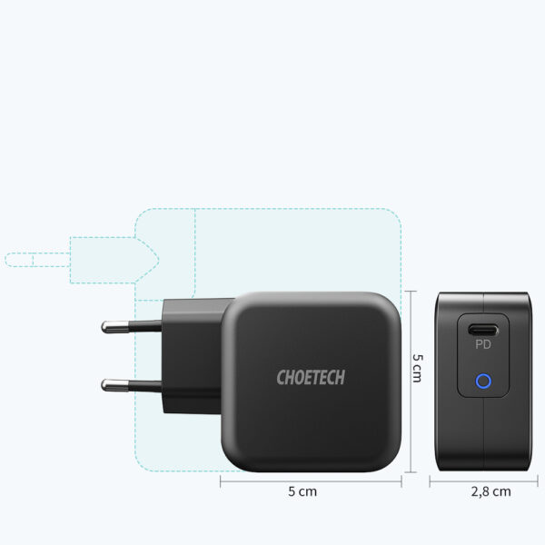 Ładowarka sieciowa GaN USB Typ C 60W + kabel USB Typ C 1.8m czarny 3 1016618 4 ladowarka sieciowa gan usb c 60w k choetech hurtownia sklep
