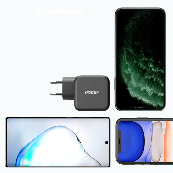 Ładowarka sieciowa GaN USB Typ C 60W + kabel USB Typ C 1.8m czarny 7 1016618 8 ladowarka sieciowa gan usb c 60w k choetech hurtownia sklep