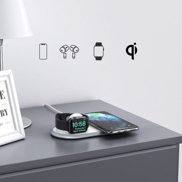 Ładowarka bezprzewodowa Qi 2w1 do smartfona Apple Watch ze stojakiem USB Typ C biały 1 1016630 2 ladowarka bezprzewodowa2w1 do smartf choetech hurtownia sklep