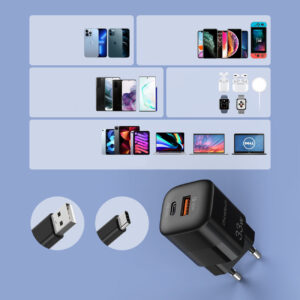 Szybka ładowarka sieciowa GaN USB Typ C PD QC 33W czarna - obrazek 6