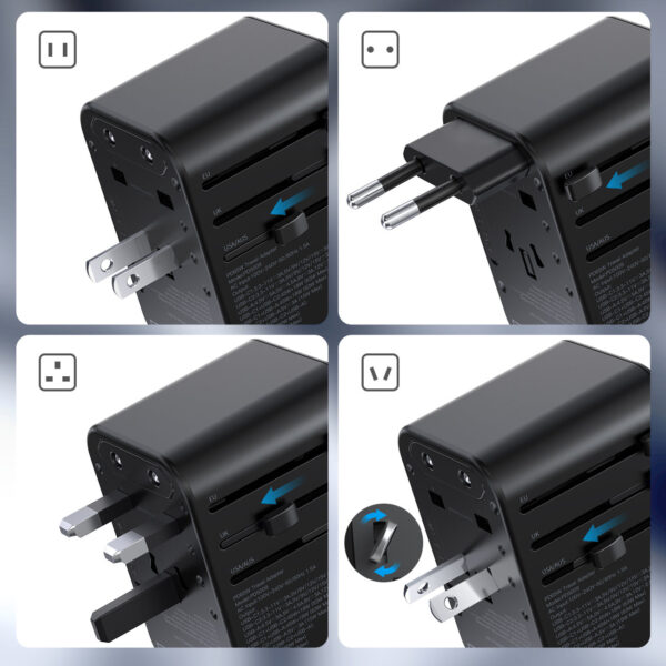 Szybka ładowarka podróżna wtyczka UE UK USA AUS 3xUSB 30-65W czarny 7 1016683 8 szybka ladowarka podrozna wtyczka ue uk choetech hurtownia sklep