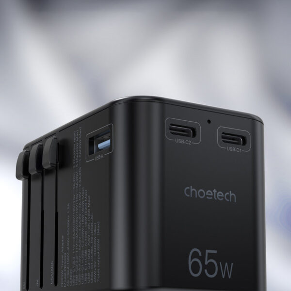 Szybka ładowarka podróżna wtyczka UE UK USA AUS 3xUSB 30-65W czarny 8 1016683 9 szybka ladowarka podrozna wtyczka ue uk choetech hurtownia sklep