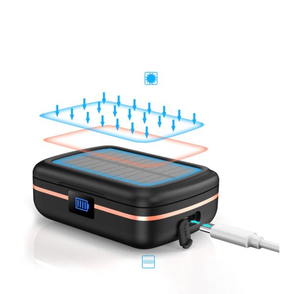 Słuchawki bezprzewodowe TWS wodoodporne z ładowarką solarną i powerbankiem 2500mAh czarny 3 1016712 4 sluchawki bezprzewodowe tws wodoodporne choetech hurtownia sklep