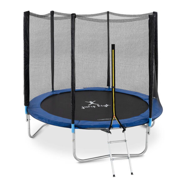 Trampolina ogrodowa z siatką i osłoną na sprężyny śr. 244 cm do 80 kg czarno-niebieska 1 10230228 1