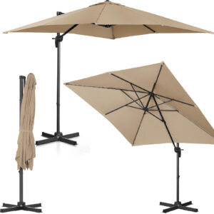 Parasol ogrodowy boczny na wysięgniku kwadratowy 250 x 250 cm szarobrązowy 7 Parasol ogrodowy boczny na wysięgniku kwadratowy 250 x 250 cm szarobrązowy - obrazek 1