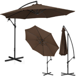 Parasol ogrodowy na wysięgniku okrągły uchylny śr. 300 cm brązowy 11 Parasol ogrodowy na wysięgniku okrągły uchylny śr. 300 cm brązowy - obrazek 1