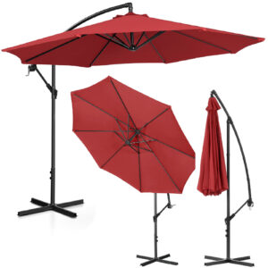 Parasol ogrodowy na wysięgniku okrągły uchylny śr. 300 cm bordowy - obrazek 1