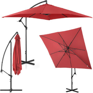 Parasol ogrodowy na wysięgniku kwadratowy 250 x 250 cm bordowy 11 Parasol ogrodowy na wysięgniku kwadratowy 250 x 250 cm bordowy - obrazek 1