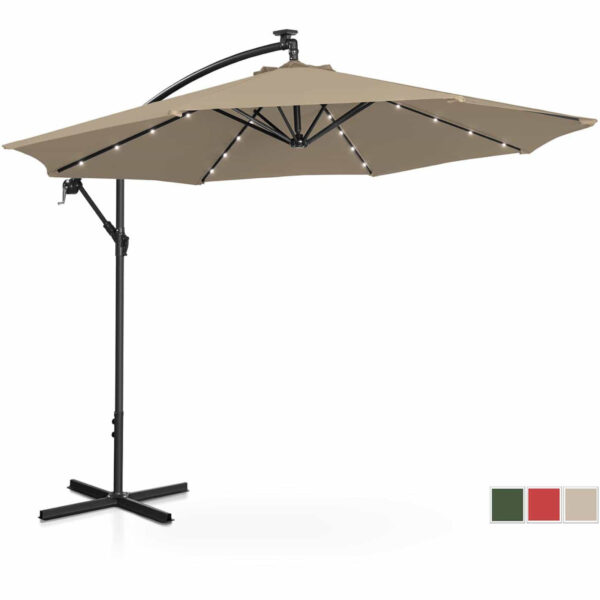 Parasol ogrodowy na wysięgniku okrągły uchylny z oświetleniem LED śr. 300 cm szarobrązowy 1 10250594 1