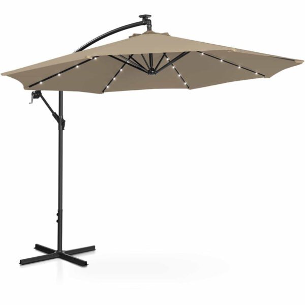 Parasol ogrodowy na wysięgniku okrągły uchylny z oświetleniem LED śr. 300 cm szarobrązowy 4 10250594 2