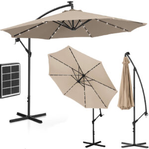 Parasol ogrodowy na wysięgniku okrągły uchylny z oświetleniem LED śr. 300 cm kremowy - obrazek 1