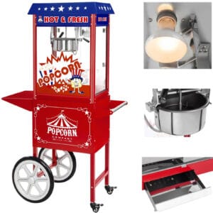 Mobilna maszyna do popcornu z wózkiem na kółkach TEFLON 1600W 11 Mobilna maszyna do popcornu z wózkiem na kółkach TEFLON 1600W - obrazek 1