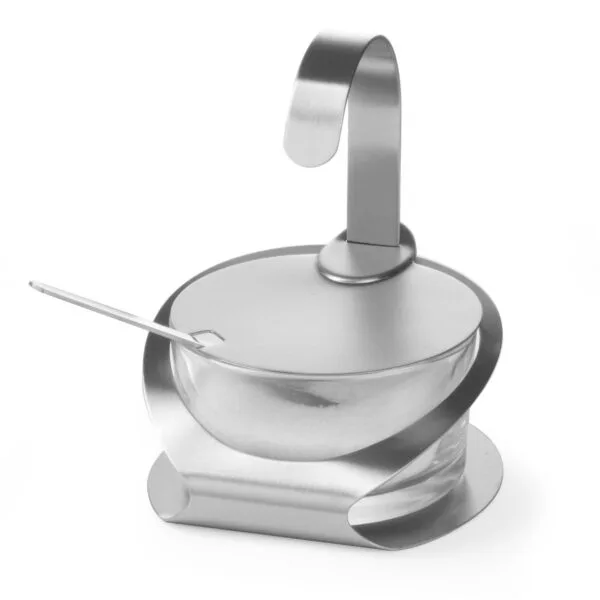 Cukiernica ze szkła i stali nierdzewnej z łyżeczką śr. 130mm wys. 90mm - Hendi 465370 1 465370 2