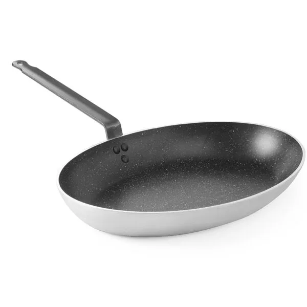 Patelnia do ryb z powłoką marmurkową owalna 280x400mm - Hendi 627716 1 627716 patelnia do ryb z powloka nanoceramiczna owalna 280x400mm hendi 627716 hurtownia sklep cena tanio