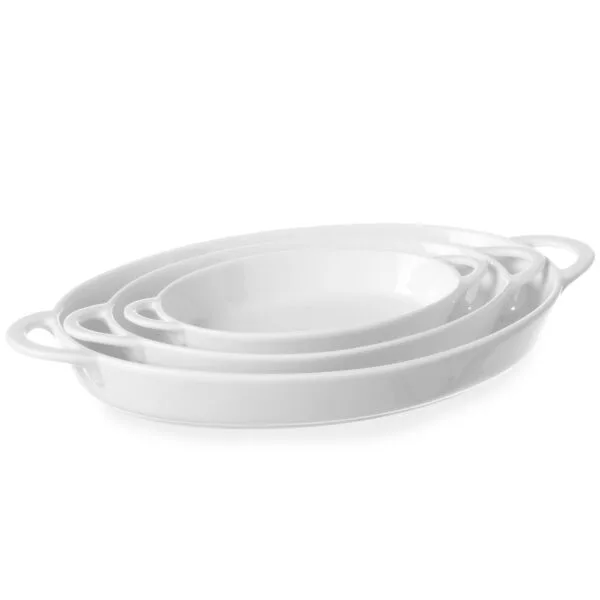 Półmisek do zapiekania owalny z uchwytami 270x180x40mm biała porcelana - Hendi 784020 1 784006 2
