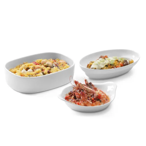 Półmisek do zapiekania okrągły z uchwytami 185x152mm kremowy porcelana - Hendi 785904 1 785898 2