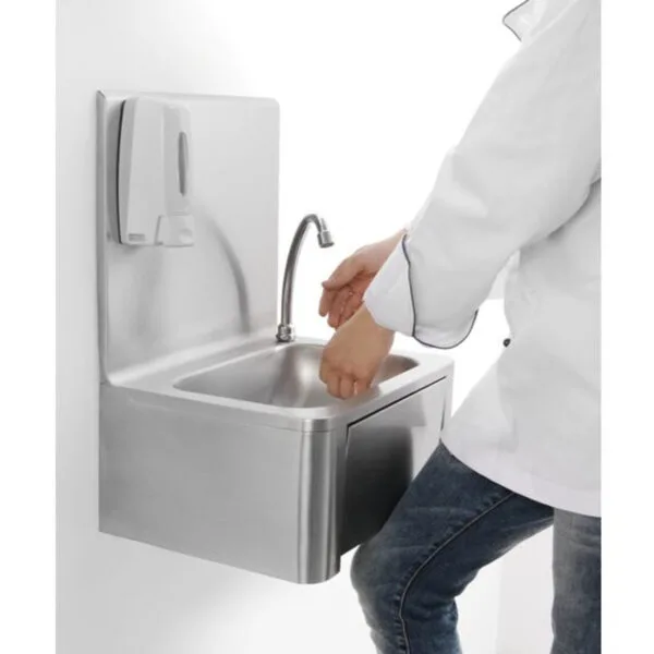 Umywalka zlewozmywak do rąk bezdotykowy kolanowy ze stali nierdzewnej - Hendi 810309 1 810309 2