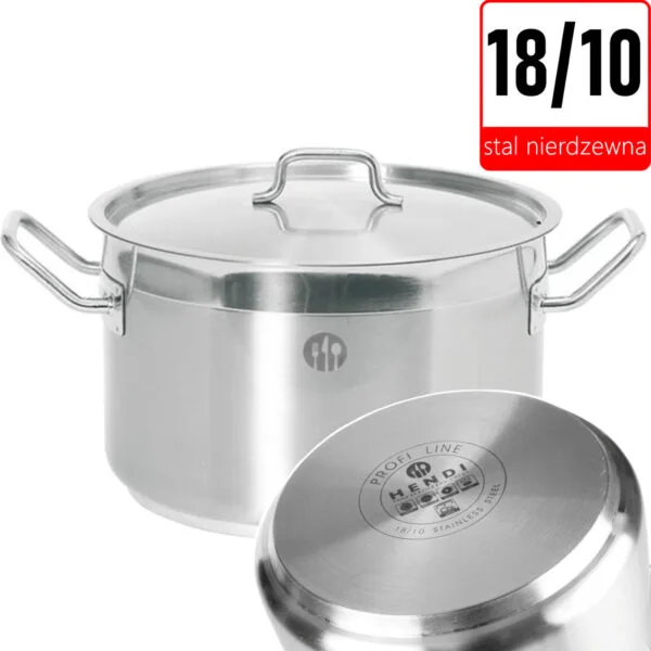 Garnek średni Profi Line z pokrywką 7 l śr. 240 x 150 h - Hendi 831403 1 831205 hendi garnek sredni profi line z pokrywka dno sandwich 4 l 200x130mm sklep cena tanio