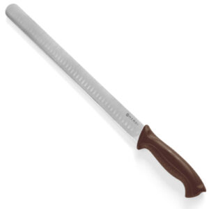 Nóż do mięsa szynki i łososia szlif kulowy HACCP długi 490mm - brązowy - HENDI 842966 1 Nóż do mięsa szynki i łososia szlif kulowy HACCP długi 490mm - brązowy - HENDI 842966 - obrazek 1