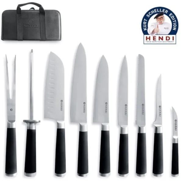 Zestaw noży szefa kuchni Kurta Schellera edition 9 elementów - Hendi 975770 1 975770 hendi zestaw nozy szefa kuchni kurta schellera edition 9 elementow hurtownia cena tanio
