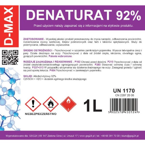Denaturat alkohol skażony D-MAX 1L 1 d max 1l denaturat alkohol skazony d max 1l