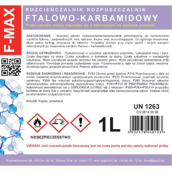 Rozcieńczalnik ftalowo-karbamidowy do farb i lakierów F-MAX 1L 1 f max 1l rozcienczalnik ftalowo karbamidowy do farb i lakierow f max 1l